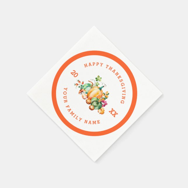 Happy Thanksgiving Text & Fall Harvest Napkins (Corner)