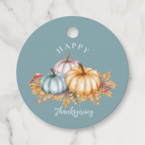 Happy Thanksgiving Thankful floral pumpkins blue Favor Tags