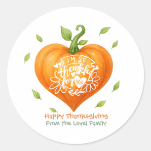 Happy Thanksgiving Thankful Heart Pumpkin Classic Round Sticker