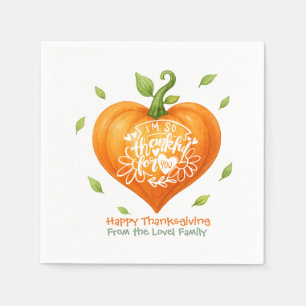 Happy Thanksgiving Thankful Heart Pumpkin  Napkins