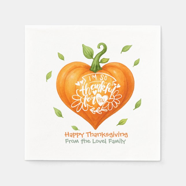 Happy Thanksgiving Thankful Heart Pumpkin  Napkins (Front)