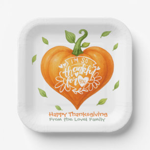 Happy Thanksgiving Thankful Heart Pumpkin Paper Plates