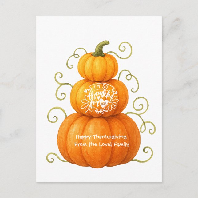 Happy Thanksgiving Thankful Pumpkins Postcard (Front)
