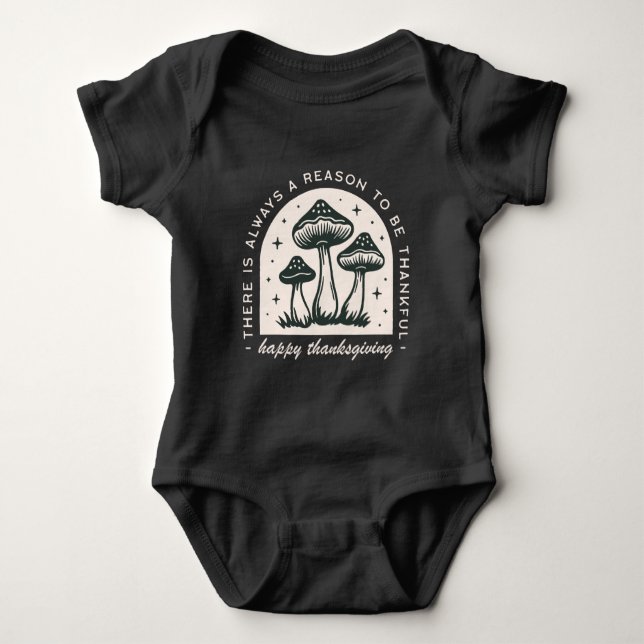 Happy Thanksgiving thankful quotes forest mushroom Baby Bodysuit (Front)