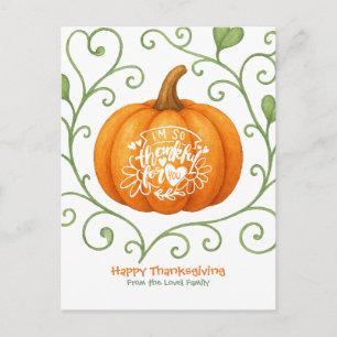 Happy Thanksgiving Thankful Scroll Pumpkin Holiday Postcard