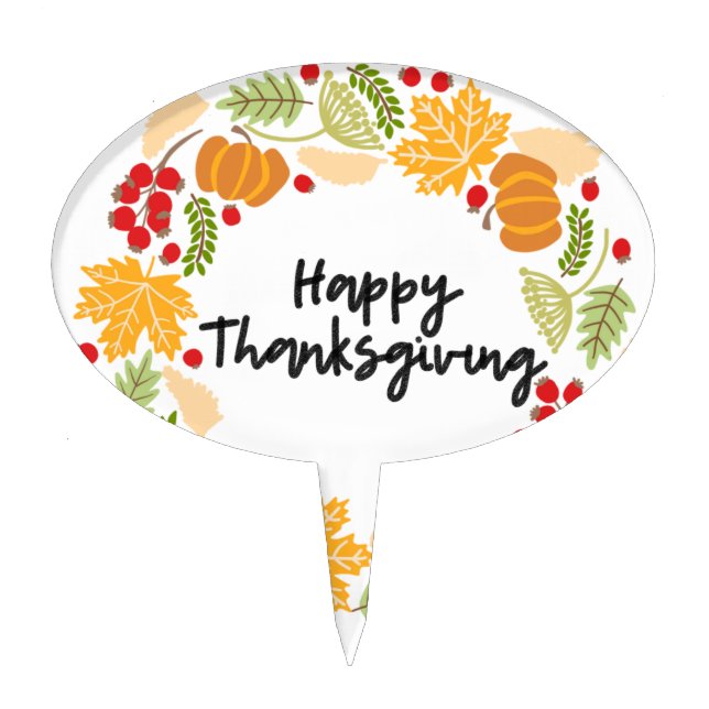 HAPPY THANKSGIVING, Thanksgiving Wreath, Cute Cake Topper (Front)