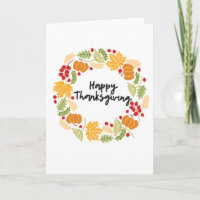 HAPPY THANKSGIVING, Thanksgiving Wreath, Cute Holiday Card