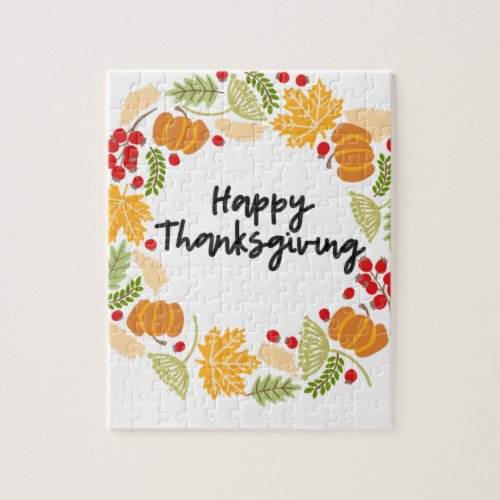 HAPPY THANKSGIVING Thanksgiving Wreath Cute Jigsaw Puzzle