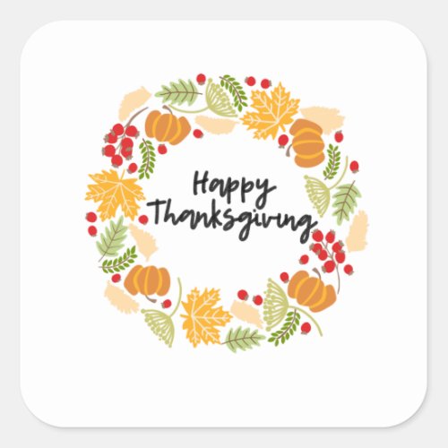 HAPPY THANKSGIVING Thanksgiving Wreath Cute Square Sticker