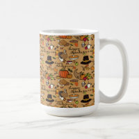 Happy Thanksgiving Themed Mug w/Tan Background