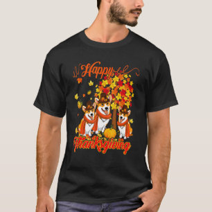 Happy Thanksgiving Three Corgi Dogs Wearing Hat Fa T-Shirt