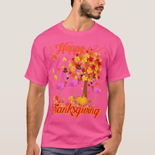 Happy Thanksgiving Three Funny Flamingos Wearing H T_Shirt
