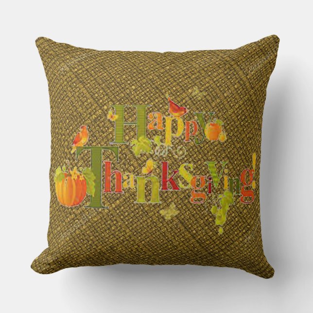 Happy Thanksgiving Throw Pillow (Front)