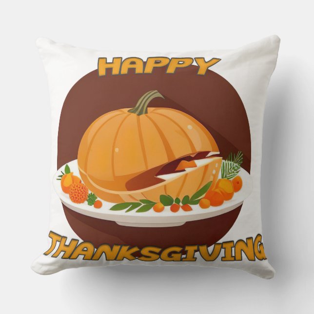 happy thanksgiving throw pillow (Front)