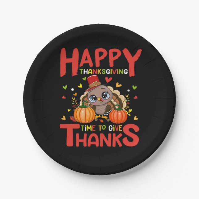 happy thanksgiving time to give thanks paper plates (Front)