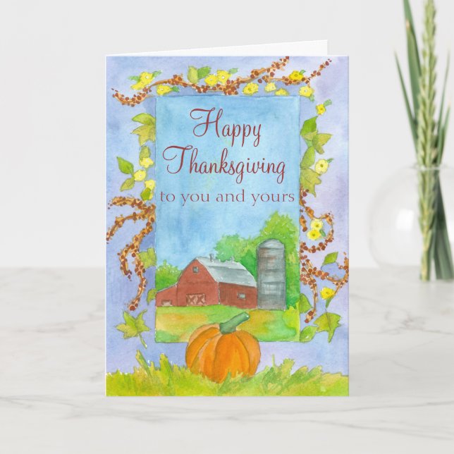 Happy Thanksgiving To You and Yours Red Barn Holiday Card (Front)