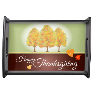 Happy Thanksgiving Trees Fall Foliage Serving Tray