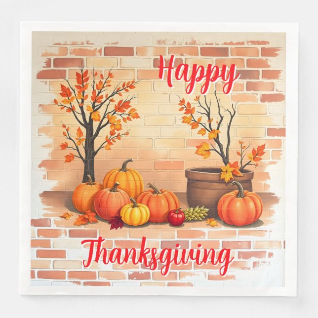 Happy Thanksgiving Trendy Beautiful Fall Paper Dinner Napkins (Front)