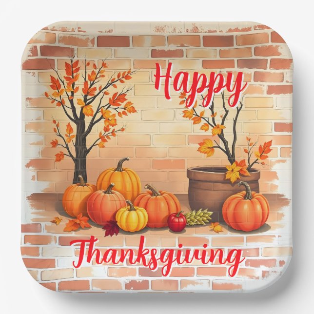 Happy Thanksgiving Trendy Beautiful Fall Paper Plates (Front)