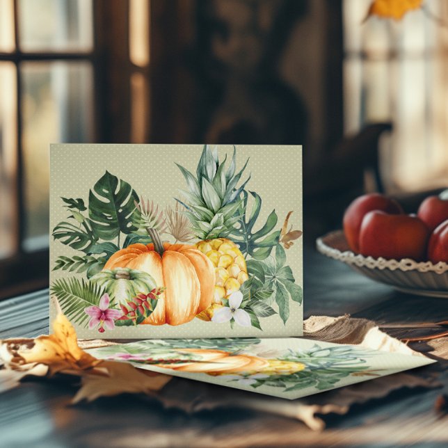 Happy Thanksgiving Tropical Pumpkin Pineapple Card (Creator Uploaded)