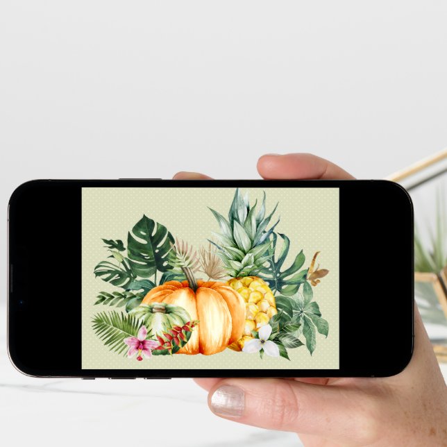 Happy Thanksgiving Tropical Pumpkin Pineapple Card (Front Digital)