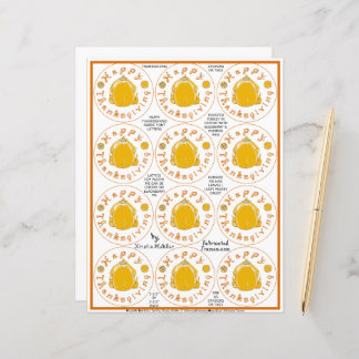 Happy Thanksgiving Turkey 2 Pies Tags Paper Sheet