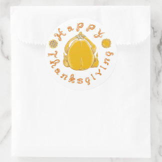 Happy Thanksgiving Turkey 2 Pies Tags Stickers