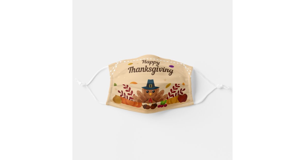 Happy Thanksgiving Turkey Adult Cloth Face Mask Zazzle Com