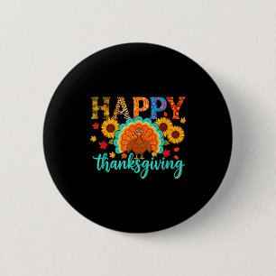Happy Thanksgiving Turkey &amp; Sunflower, Thanksg Button