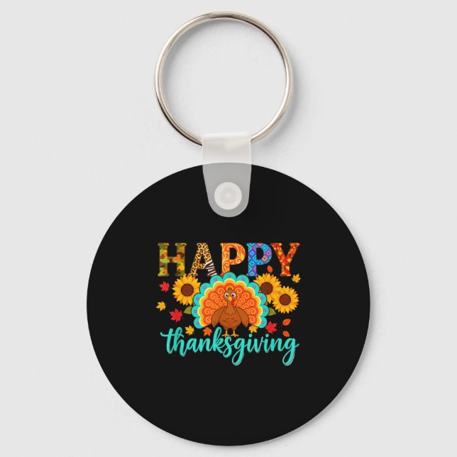 Happy Thanksgiving Turkey &amp; Sunflower, Thanksg Keychain (Front)