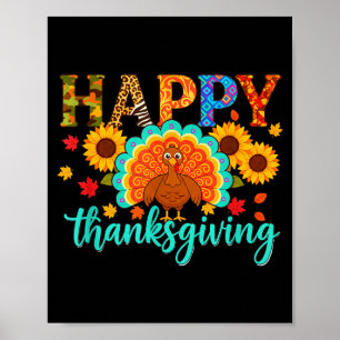 Happy Thanksgiving Turkey &amp; Sunflower, Thanksg Poster