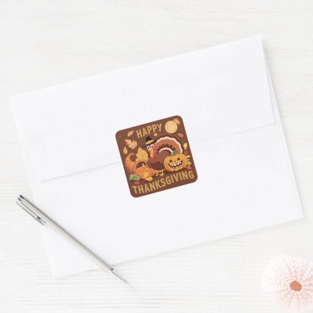 Happy Thanksgiving Turkey Autumn Sticker (Envelope)