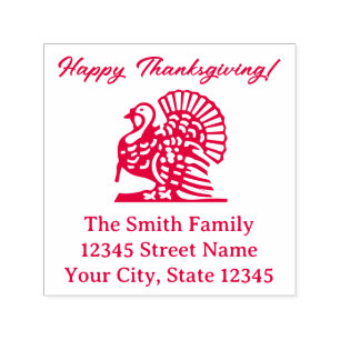 Happy Thanksgiving turkey bird and custom address Self-inking Stamp