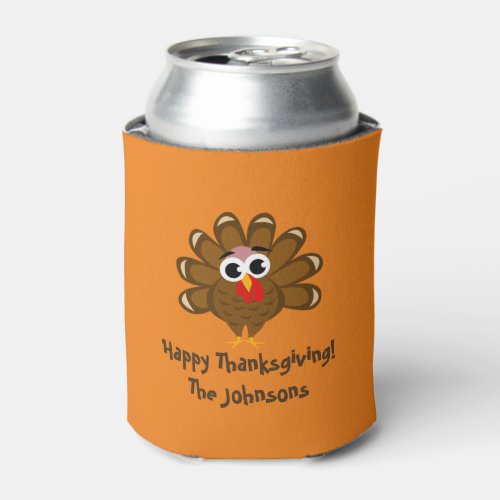 Happy Thanksgiving turkey bird illustration custom Can Cooler