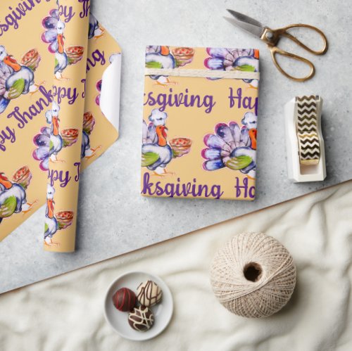 Happy Thanksgiving Turkey Chef  Wrapping Paper