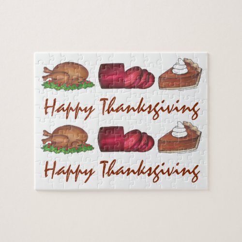 Happy Thanksgiving Turkey Cranberry Pie Holiday Jigsaw Puzzle