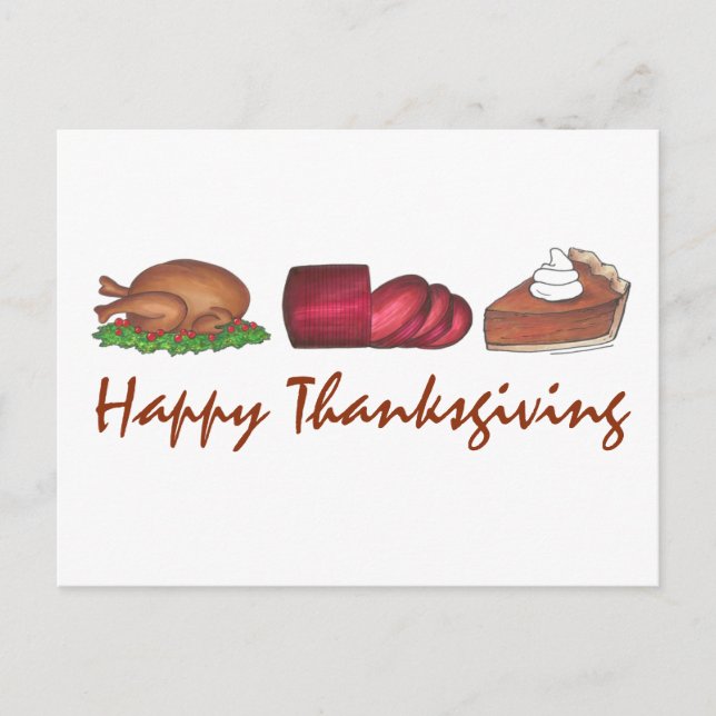 Happy Thanksgiving Turkey Cranberry Pie Holiday Postcard (Front)