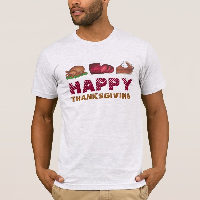 Happy Thanksgiving Turkey Cranberry Pie Slice Food T-Shirt (Front)