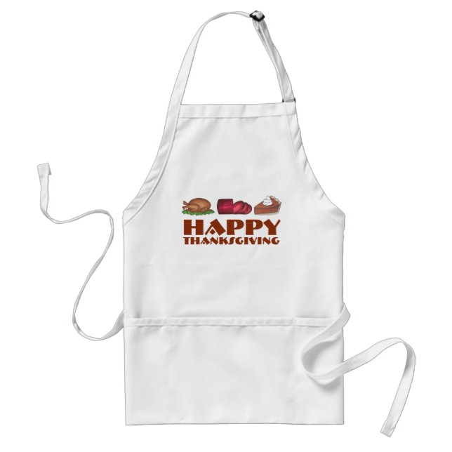 Happy Thanksgiving Turkey Cranberry Pumpkin Pie Adult Apron (Front)