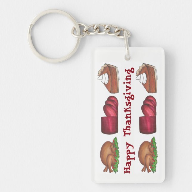 Happy Thanksgiving Turkey Cranberry Pumpkin Pie Keychain (Front)