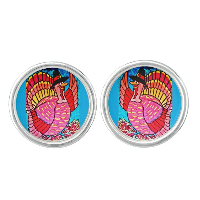 HAPPY THANKSGIVING TURKEY cufflinks (Front)