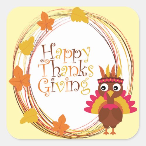 Happy Thanksgiving Turkey Cute Square Sticker