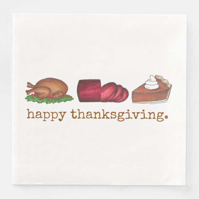 Happy Thanksgiving Turkey Dinner Holiday Meal Paper Dinner Napkins (Front)