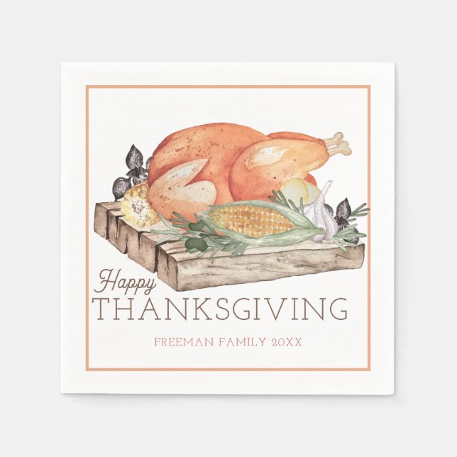 Happy Thanksgiving Turkey Dinner Napkin (Front)