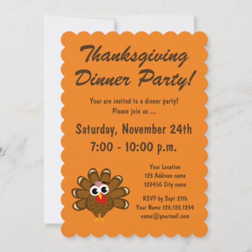 Happy Thanksgiving Turkey dinner party invitation