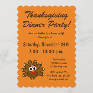 Happy Thanksgiving Turkey dinner party invitation