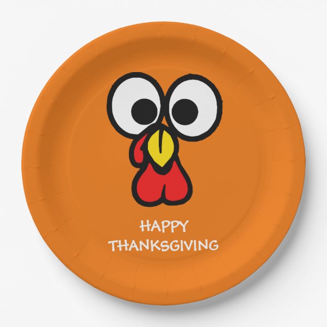 Happy Thanksgiving Turkey Dinner Party Paper Plates (Front)