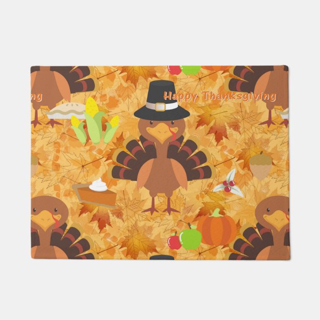 happy thanksgiving turkey doormat door mat (Front)