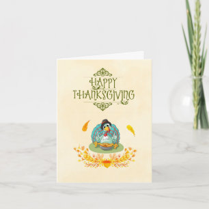 Happy Thanksgiving Turkey Eating Pumpkin Pie Holiday Card
