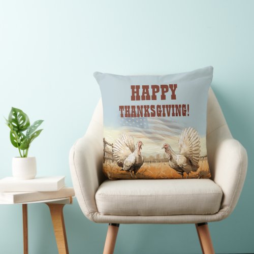 Happy Thanksgiving Turkey Editable mens gift Throw Pillow